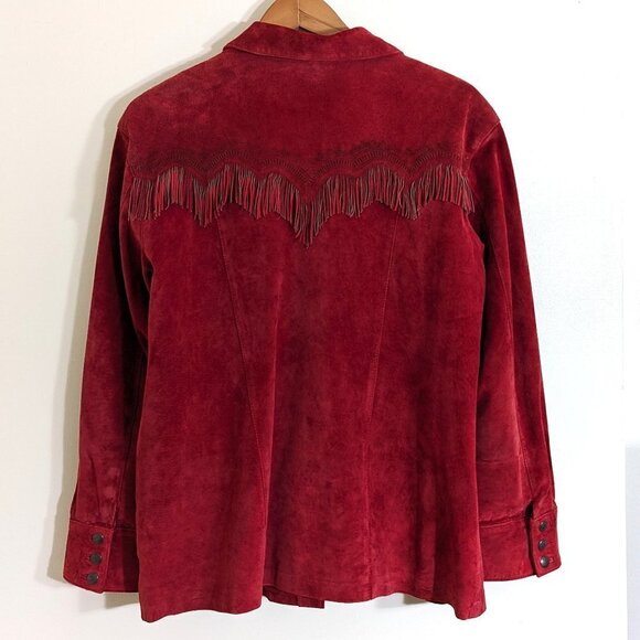 Chico's Suede Fringed Western Style Leather Jacket Red Size 2 (=L/12) - Picture 3 of 7